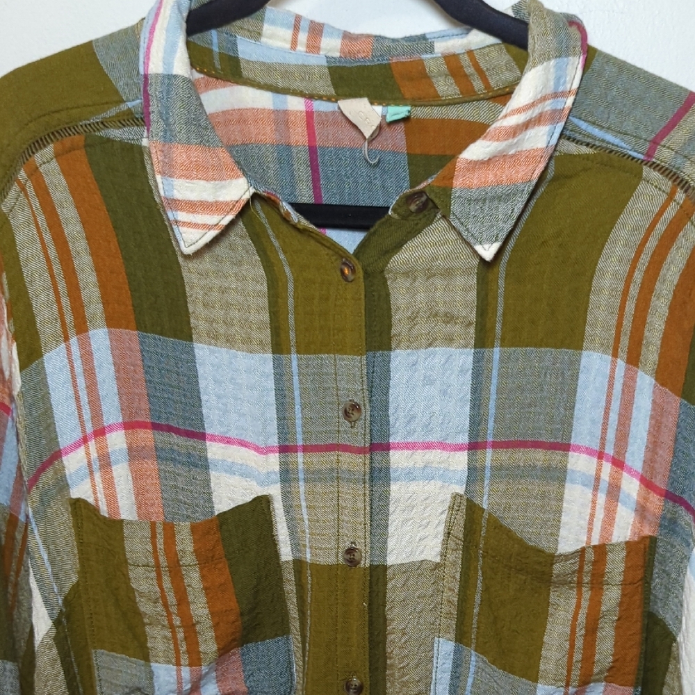 Anthropologie Pilcro Side-Slit Maxi Tunic Buttondown Plaid Green Women's Size 2X - Picture 7 of 8